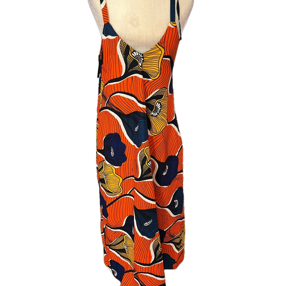 NWT Ray Darten African Lotus Print Tribal Made in Nigeria Maxi Cotton Dress S